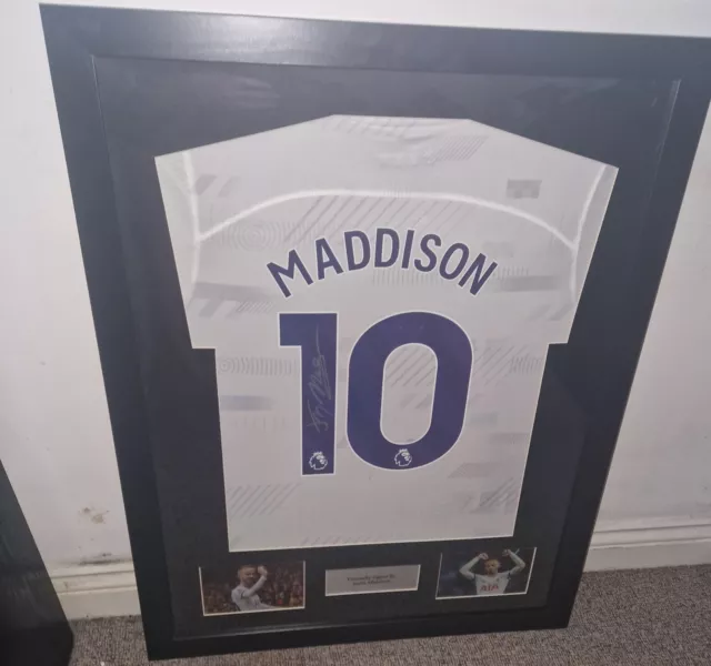 Hand Signed Framed James Maddison #10 Tottenham Hotspur Home Shirt + COA Spurs