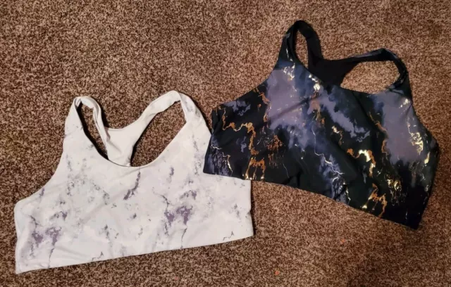 Lot Of 2 Old Navy Active Sports Bras Size 4x Marble Gold Black White