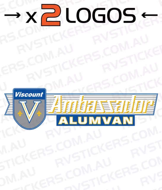 2x VISCOUNT AMBASSADOR ALUMVAN 460mm Caravan decal, sticker, vintage, graphics