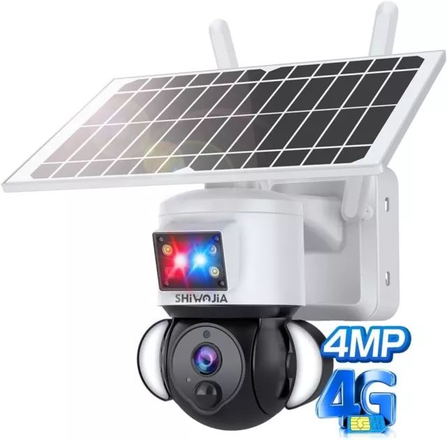 4G Telecamera SIM Esterno con Solare, 2K 4MP 360° PTZ Fototrappola da Caccia SIM