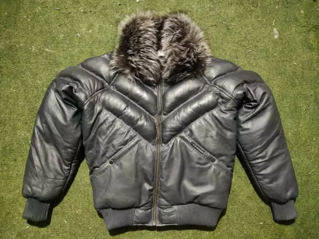 Men Bubble V Bomber Sheepskin Leather Jacket Detachable Original Fox Fur Collar