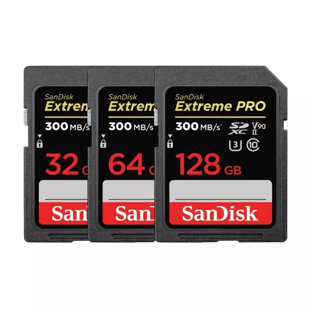 Sandisk Extreme Pro 32GB 64GB 128GB SDXC SDHC SD Flash Card UHS-2 V90 U3 300MB/s