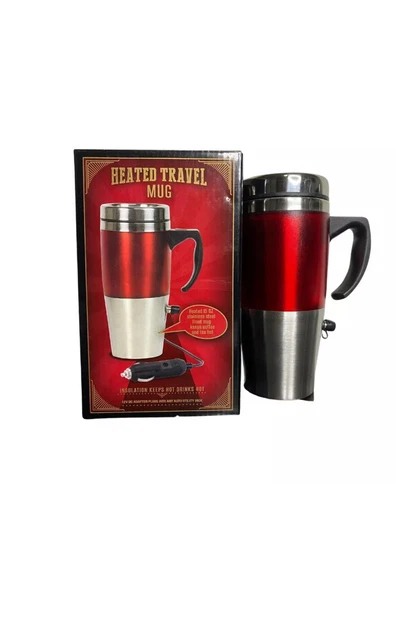 New Heated Insulated Portable 15 oz Travel Mug 12V Auto Adapter Stainless Steel