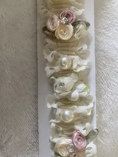 Diadema de bautizo blanca para bebé niña bautismo boda perla correa para el cabello 2