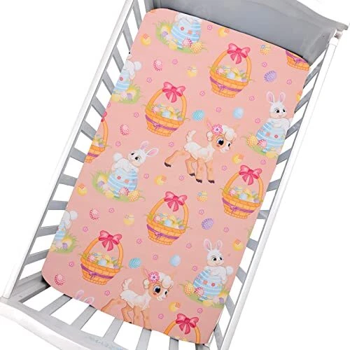 Fitted Crib Sheet - Baby 100% Polyester 1 Pack Easter Gift Bunny Crib Rabbit