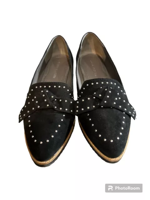 Adrienne Vittadini Laverne Black Embellished suede loafer flat women’s 6.5