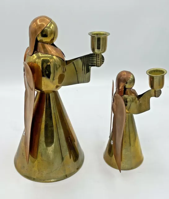 Angel Candle Holder Plated Brass VTG MCM  Hong Kong Pair 6" 10" Tall Christmas