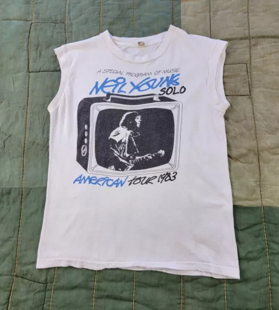 Vintage Neil Young Solo American Fall Tour '83 Screen Stars T-shirt 1980s sz M