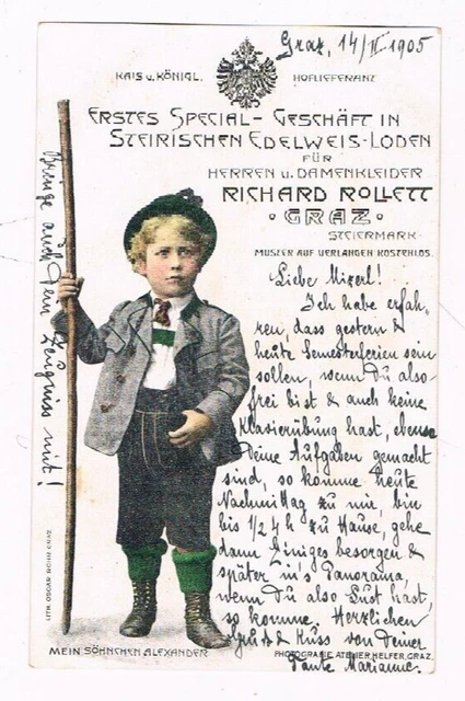 Graz, R.Rollet, 1. Special Geschäft f.Steir. Edelweis Loden, 1905