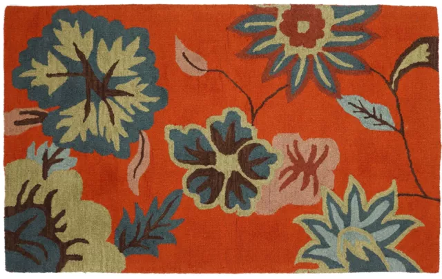 Fait à la Main Tapis Fleurs Laine En 120x180 160x230 Orange Floral