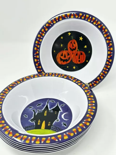 Set Of 6 Halloween Cereal Soup Bowls. Melamine 6.5” Dia 1.5” Deep.