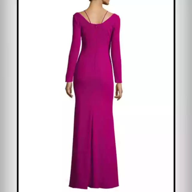 Badgley Mischka Long-Sleeve Stretch Crepe gown in pink size 4 2