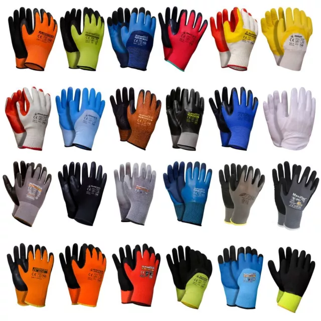 12 Paar Arbeitshandschuhe Montagehandschuhe Latex Nitri PU Winter Garten Gr.6-11