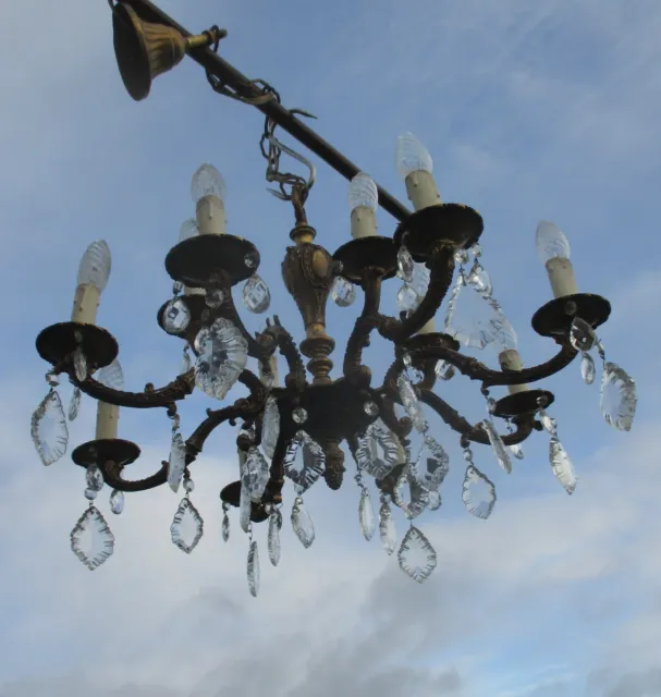 Vintage French Empire Style Chandelier Lamp  Prisms Brass 8 arm 12 lights 3