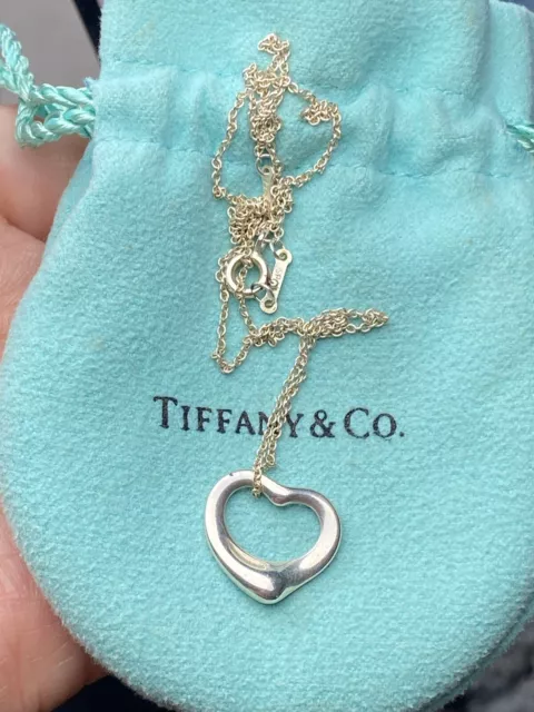Tiffany & Co. Elsa Peretti 925 Sterling Open Heart Necklace Open Pendant 16 ”