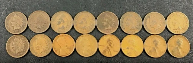 Lot Of 16 Indian Head And Lincoln Cents 1900-1913 W/1909 VDB
