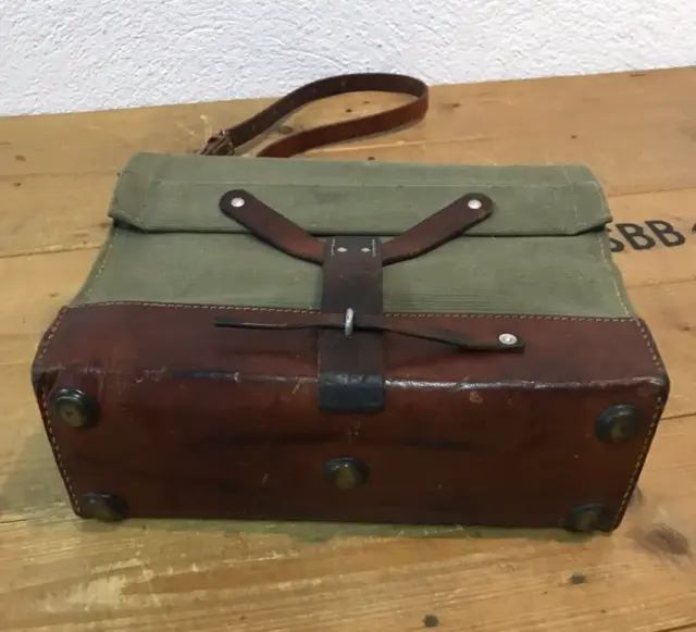 1963 Vintage Swiss Army Military Ammo/Tool Bag + Shoulder Strap Leather Bottom