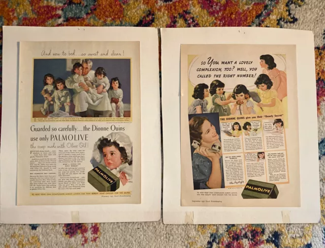 Two 1937 Palmolive Good Hiysekeeping ads vintage Dr. Dafoe Dionne Quintuplets