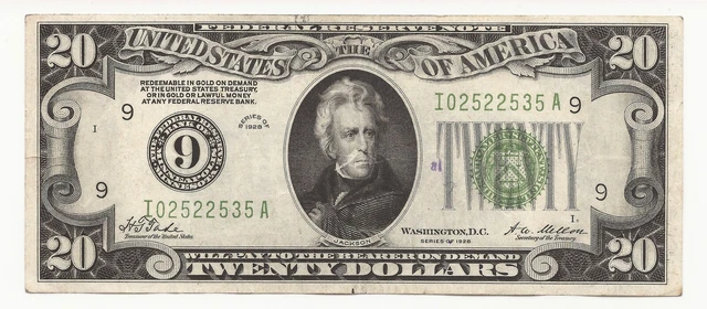 1928 $20 Dollar Bill Federal Reserve Note FRN Minneapolis Gold Clause 535A-AEF