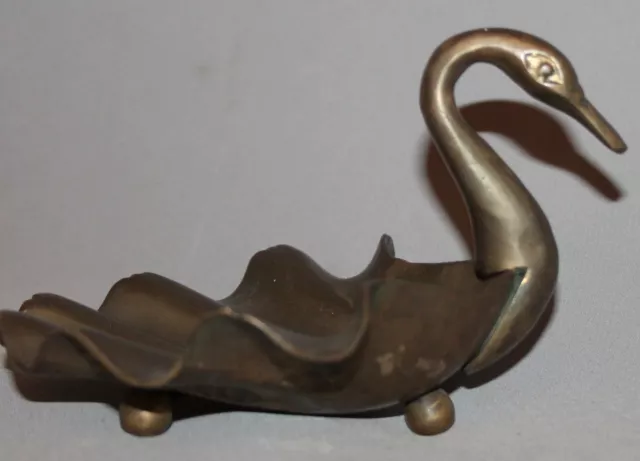 Antique Solid Brass Swan Figurine / Footed Ashtray 3