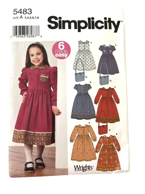 Simplicity 5483 Girls Dress and Handbag Size 3, 4, 5, 6, 7, 8 Uncut