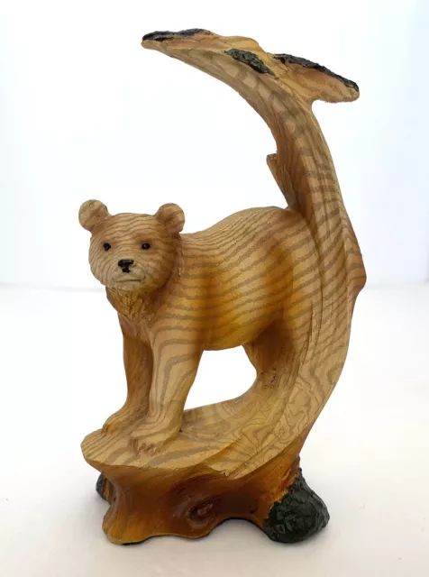Bear Scene Carving Faux Wood Decorative Figurine, Brown