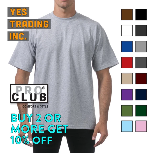 Proclub Pro Club Mens Plain T Shirt Heavyweight Shirts Short Sleeve Tee Big Tall