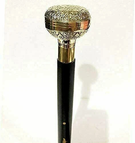 Solid Brass Victorian Handle 3 Fold Black Wooden Walking Stick Handmade Vintage