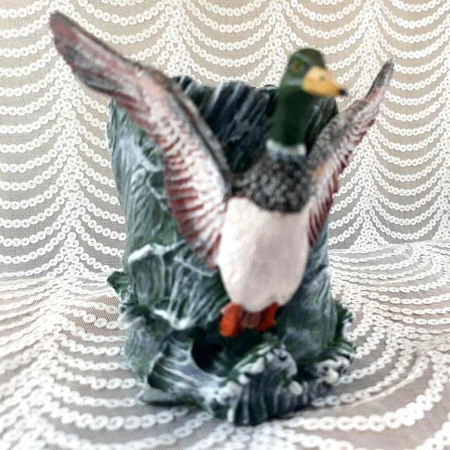 Vintage Duck Pen Holder Popular Imports 1999 Resin 3D Waves Mallard Duck