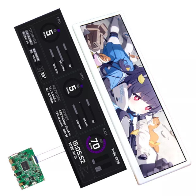 1x 12.6 inch LCD For Computer Screen PC Case DIY Hyte Y60 Aida64 CPU GPU Monitor