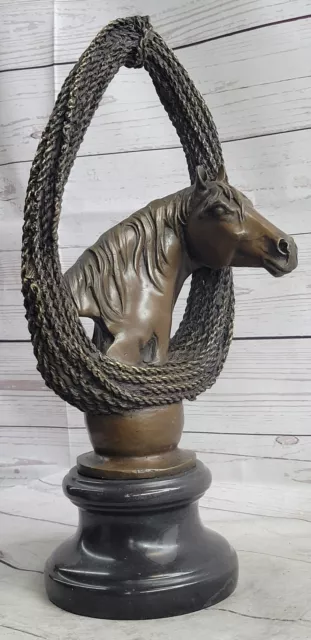 Horse Trophy Belmont Race Track Equestrian Bust Bronze Art Marble Base Gift