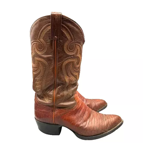 VINTAGE TONY LAMA Lizard Skin Boots Men's Size 8 EE Brown Cowboy ...