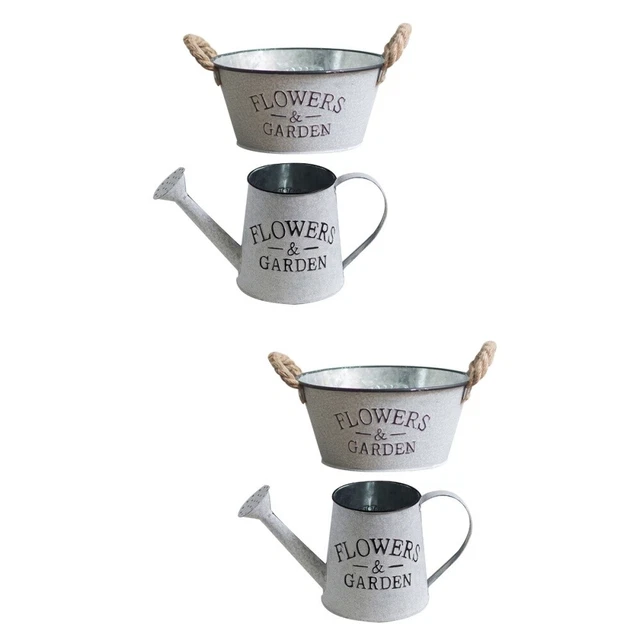 4 pcs Metall Wanne Pflanzer Verzinkt Vase Metall Oval Eimer 5