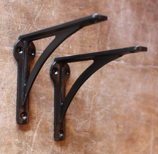 Pair of 6" x 4" BLACK INDUSTRIAL ANTIQUE CAST VICTORIAN SHELF BRACKETS BR22b(x2)