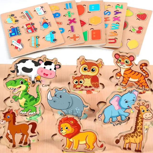 Purpledi Puzzle in Legno per Bambini – 6 Pezzi Puzzle di Animali