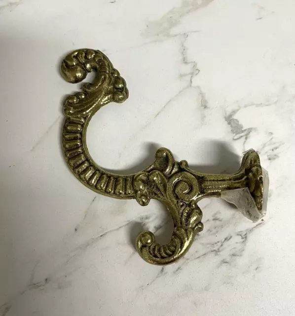 Vintage Heavy Solid Brass Wall Hook/Coat Hangar Ornate Scroll Design w Screws
