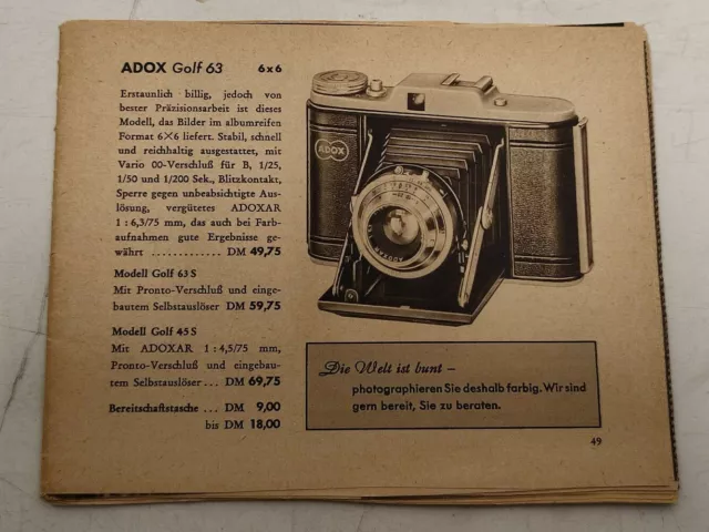 Werbe-Broschüre/Katalog alte Fotoapparate (ca. 50er/60er Jahre) unvollständig