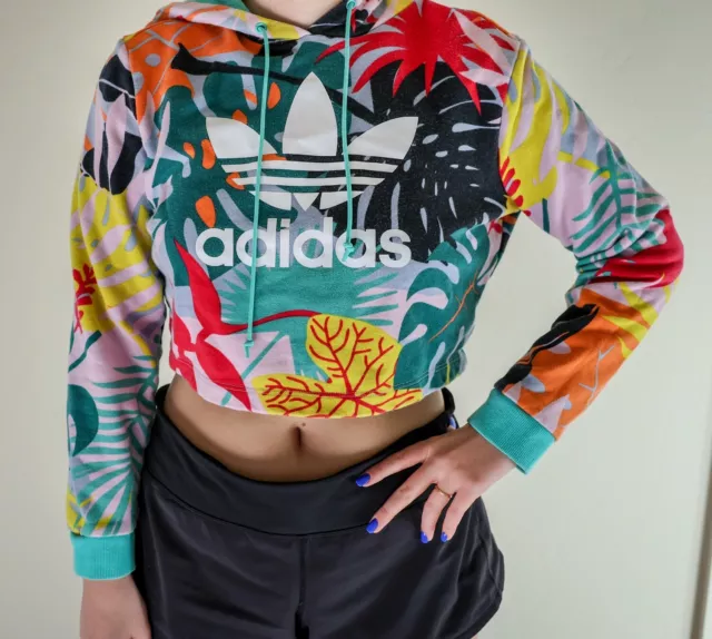 ADIDAS ORIGINAL TROPICALAGE Cropped Hooded Hoodie Size S