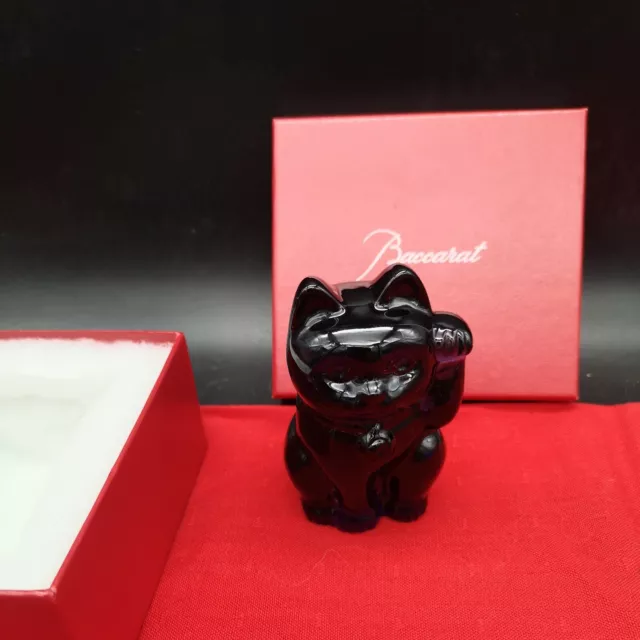 Baccarat Superbe Chat Cristal bleu nuit Maneki Neko En Boîte