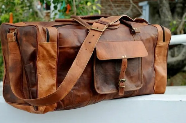 High Quality Leather Duffle Travel Bag Men Luggage Gym Vintage Weekend Overnight