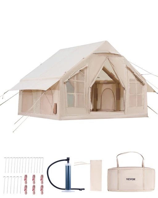 Tente Gonflable MOPHOTO 6 Personnes - Glamping, Avec Pompe, Tipi Beige, 4 Saisons