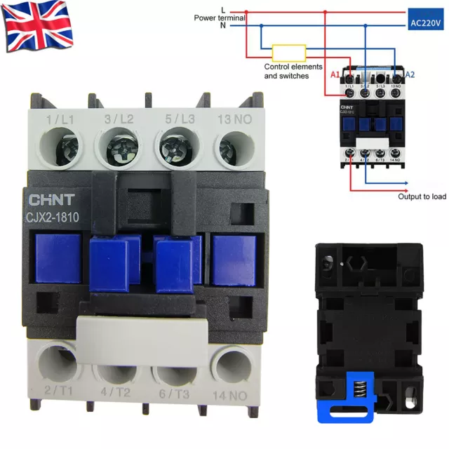 AC 220V Contactor AC Coil 32A (Ith) 3-Phase 1NO Motor Starter Relay 50/60Hz UK