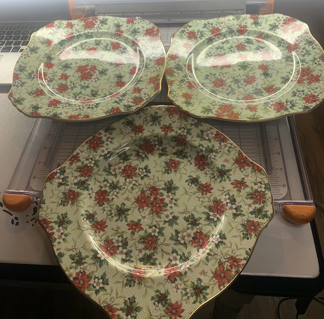 Gorgeous 1995 ROYAL WINTON GRIMWADES Christmas Floral Chintz Square Plate 3pcs