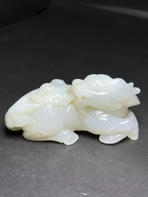 Chinese Exquisite Handmade Kirin carving Hetian Jade Statue