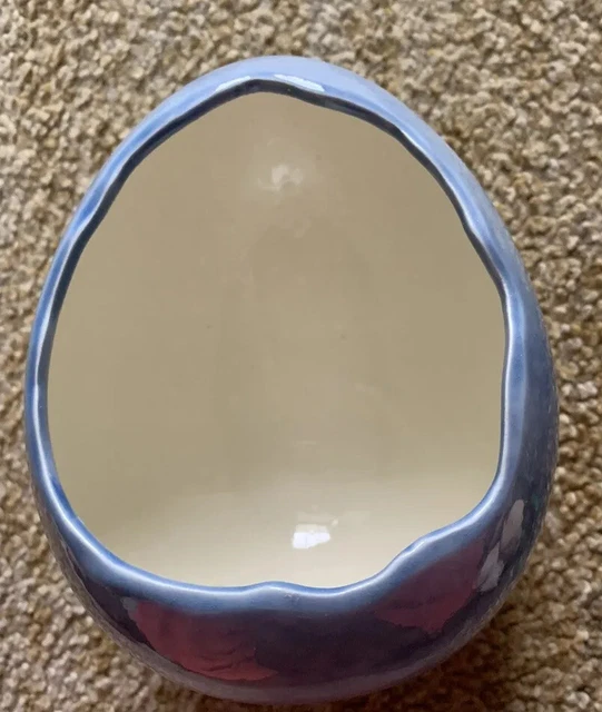 Vintage Easter Cracked Egg Diorama Display Blue Iridescent 7.5” Ceramic EUC*