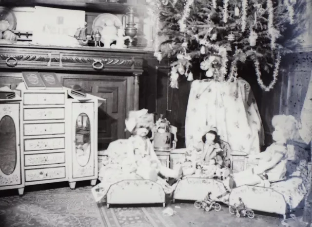 FRANCE Christmas tree c1930 photo NEGATIVE stereo glass plate vintage V36L2n 3