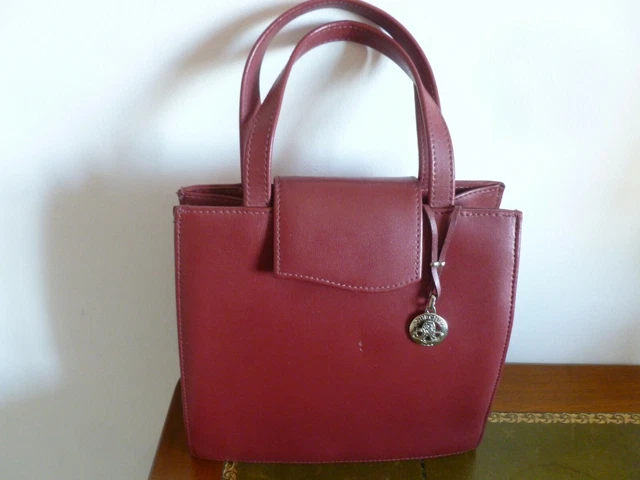 PETIT SAC MARQUE Pourchet Cuir Effet Strie Bordeaux Porte Mains