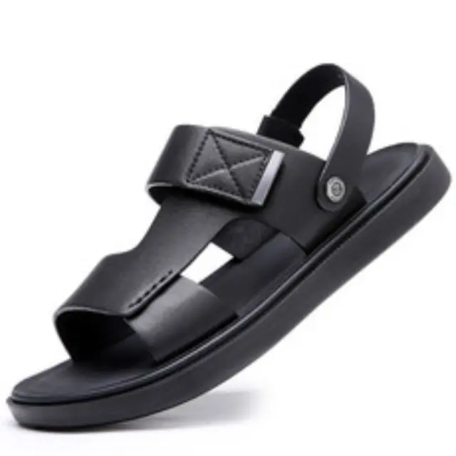 Men's flat faux leather openwork breathable comfortable casual sandals