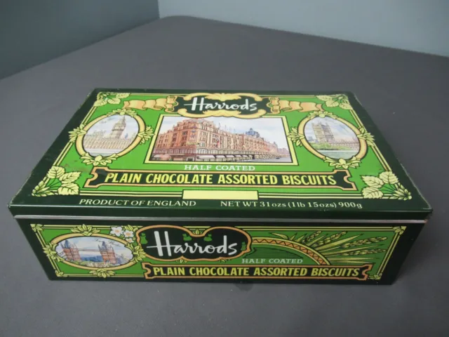 Vintage Harrod's Dept Store Half Coated Plain Chocolate Biscuit Tin EMPTY f3 pp