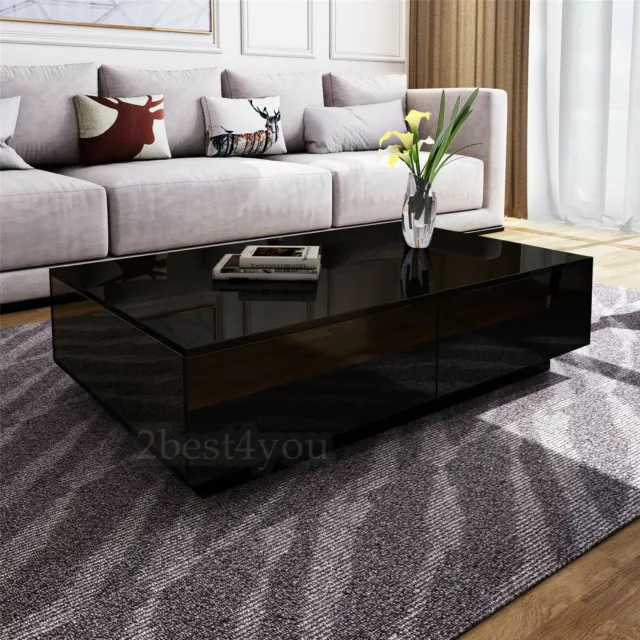 Modern Sofa Side Coffee Table with 4 Drawers High Gloss Living Room Furniture